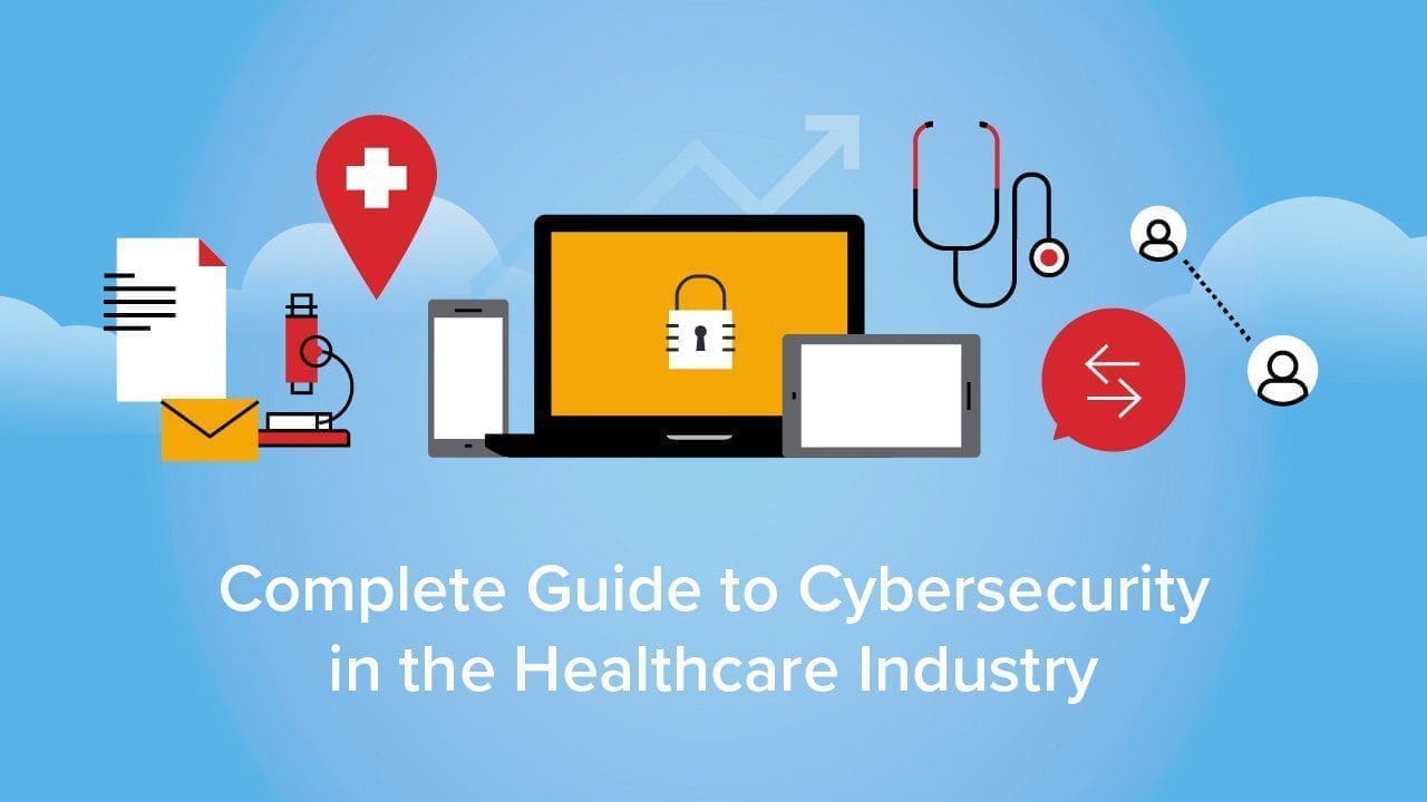 Graphic of a laptop, tablet, mobile phone, and doctors equipment on a blue background.