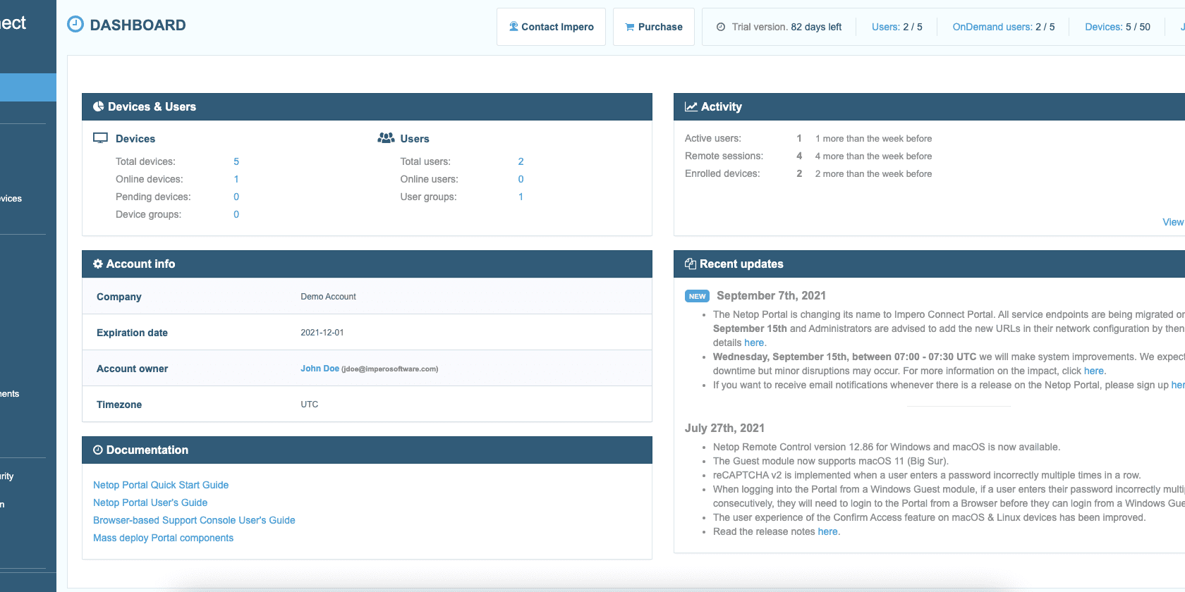 Impero_Connect_dashboard_-_home